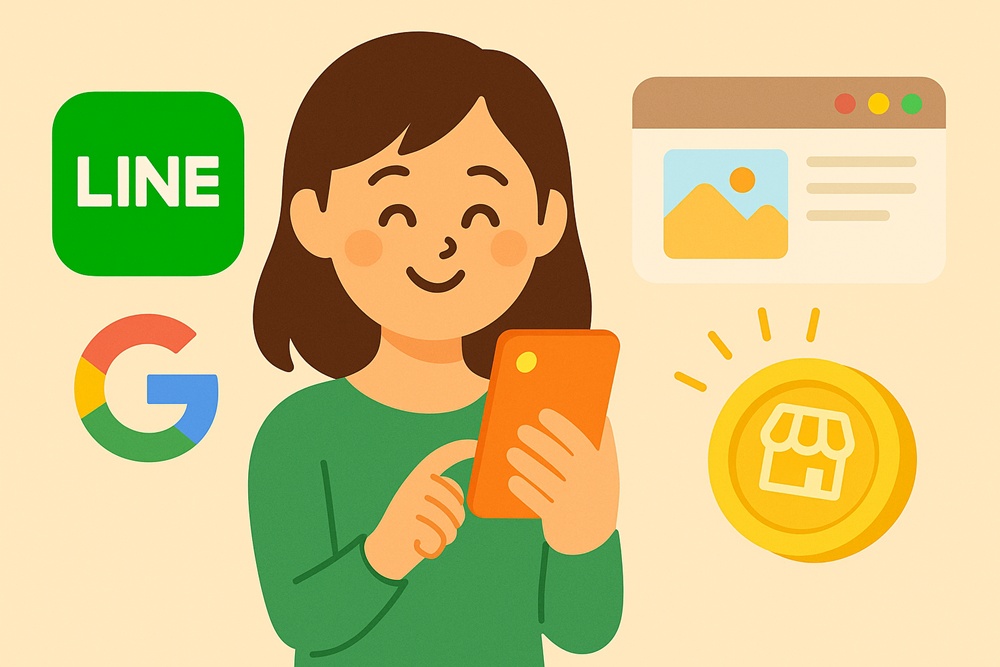 スマホアプリとポイントが循環するイメージイラスト