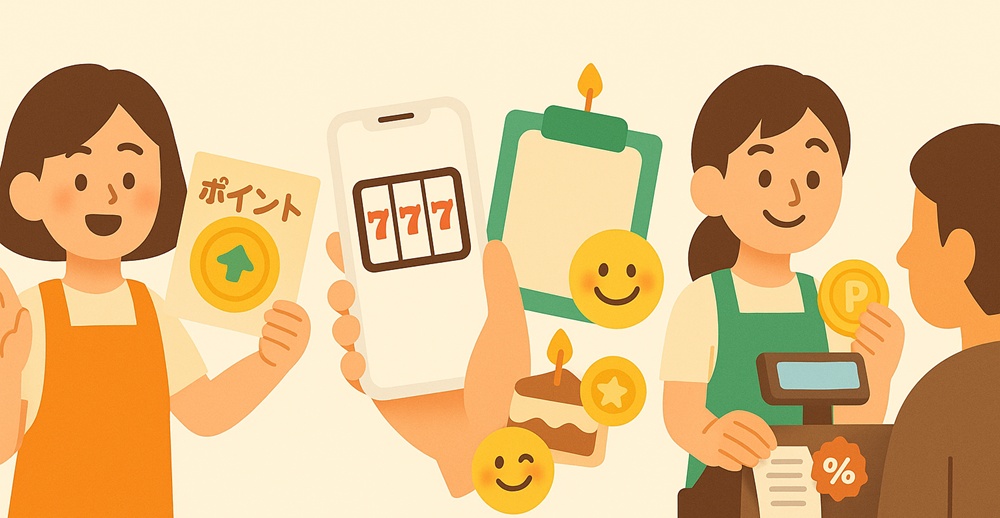 配る・ためる・使うの3ステップを示すイメージイラスト